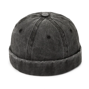 Deep grey washed denim skull cap for men featuring retro street style and breathable eyelets