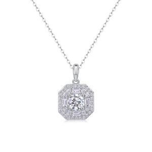 Elegant S925 sterling silver necklace featuring a sparkling octagonal moissanite pendant