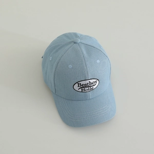 Detailed embroidery of Bestboy text on light blue cotton denim baseball cap for boys