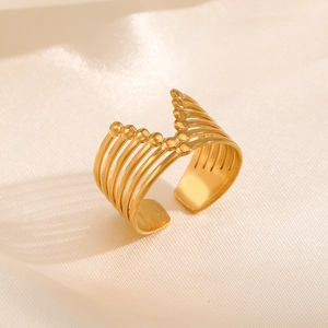 Minimalist gold V-shape multilayer open ring made of durable stainless steel for women