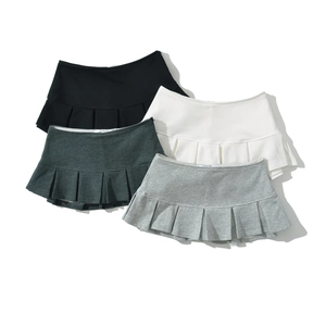 Mini-Jupe Plissée À Taille Haute En Polyester Avec Short Intégré Couleur Unie Style Scolaire Pour Femmes