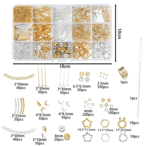 DIY jewelry making kit with 15 compartments of gold and silver plated metal accessories