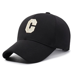 Classic black baseball cap with 3D white C embroidery and adjustable curved visor