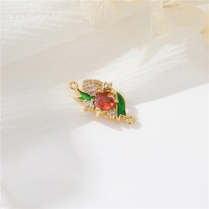 14K gold plated DIY Christmas tree pendant with red heart zircon and green leaves