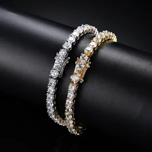 Tennis Bracelet Copper With Zircon Round Cut Single Row Iced Out Hip Hop Style Elegant Jewelry Double Safety Clasp