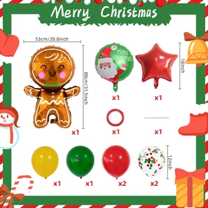 Christmas balloon set detailing gingerbread man and star foil balloons with latex decor