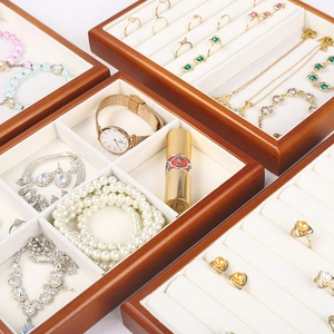 Solid wood jewelry tray with velvet lining for rings and necklaces storage