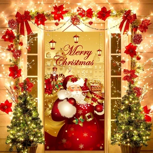 Golden Santa Claus Merry Christmas door banner flag for outdoor holiday garden decoration