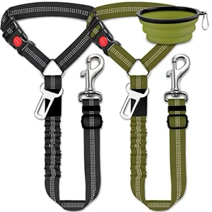 Ceintures de sécurité en nylon pour chien avec coutures réfléchissantes et bol en silicone