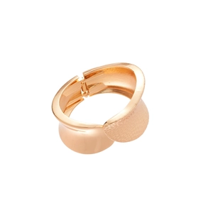 Irregular hammered rose gold open bangle with organic curve and spring hinge closure