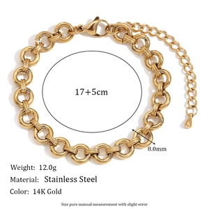 14K gold plated stainless steel chunky chain bracelet with 8mm thick round links