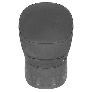 Dark grey flat top army cap for men featuring side Sport embroidery and stitched brim