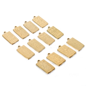 Set of 12 gold stainless steel rectangular zodiac pendants featuring zodiac engravings