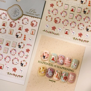 Nail Art Stickers Garden Animals Gold Stamping Floral Cute Cartoon Rabbit Puppy DIY Manicure Decoration Decals