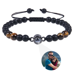 Beaded Bracelet Natural Stone Photo Projection Adjustable Hand-Woven Matte Tiger Eye Jewelry Unisex