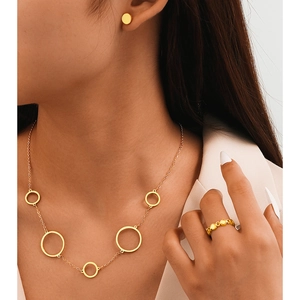 Minimalist Stainless Steel Geometric Circle Jewelry Set For Women Gold Silver Necklace Earrings Ring Set Commuting Fashion Accessory