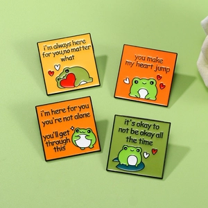 Cartoon Frog Enamel Brooch Pin Set Square Alloy Drip Oil Badge Encouragement Letters Cute Pins For Backpack Clothes Jewelry