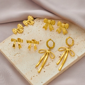 Bowknot Stud Earrings 304 Stainless Steel 18K Gold Plated Elegant Korean Style Jewelry For Women Vintage Accessories