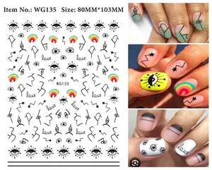 Detail of evil eye nail stickers with size 80x103mm and minimalist hand design