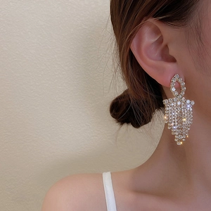 Geometric Tassel Dangle Earrings Alloy Rhinestone With 925 Sterling Silver Earring Post For Women Elegant Jewelry
