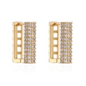 Minimalist square gold plated geometric hoop earrings with sparkling cubic zirconia stones