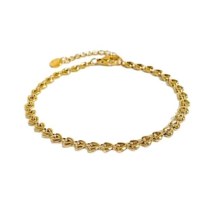 Elegant gold-tone heart link chain bracelet for women featuring an adjustable lobster clasp