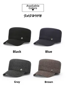 Casquettes militaires plates en noir, bleu, gris et marron avec boutons latéraux