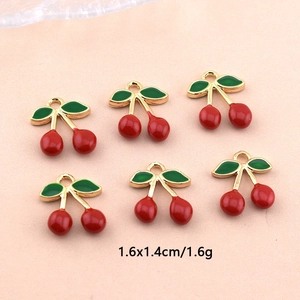 Lot de 6 pendentifs cerise en émail rouge et bordure dorée pour la création de bijoux DIY