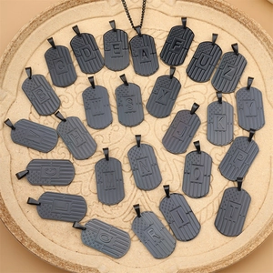 Men's black stainless steel army tag necklaces with 26 letters and star patterns