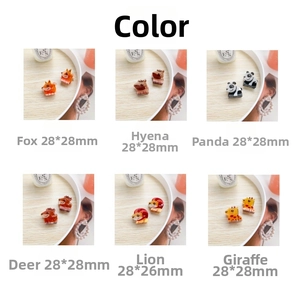 Mini acrylic animal hair clips set featuring panda lion and giraffe with 28mm dimensions