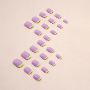 Matte lilac and neon green French press-on nails set with varied sizes for women