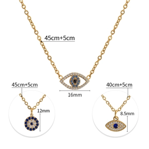 Gold-plated stainless steel evil eye necklace with blue zircon charms on O-chain