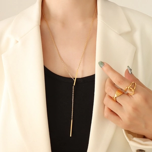 Minimalist Y-shaped 18K gold plated stainless steel necklace with bar pendant for women