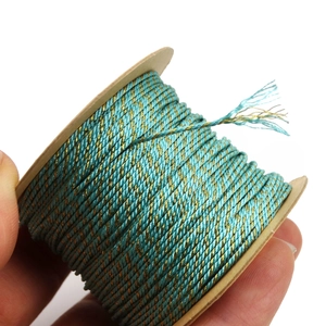 Blue and gold 1mm metallic cotton cord for DIY jewelry and tassel making on a spool