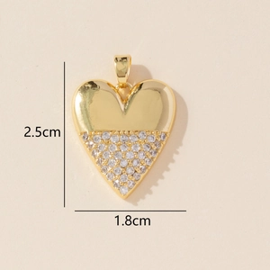 Detailed view of gold heart pendant dimensions measuring 2.5cm by 1.8cm with zircons