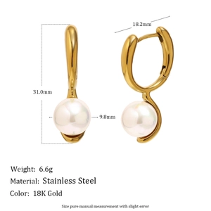 Detailed size specifications for 18K gold plated stainless steel pearl drop earrings
