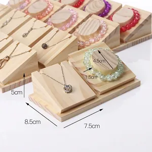 Solid wood jewelry display stand set for necklaces and bracelets with dimensions shown