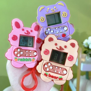 Mini handheld cartoon game console keychain in rabbit cat and bear shapes for kids