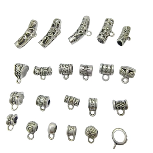 Antique silver alloy bail connectors with vintage engravings for DIY jewelry making