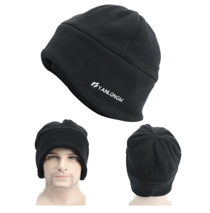 Detail of fleece ski mask with ear protection and YANLONGM embroidery on side