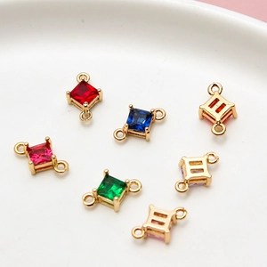 Square gold-plated connectors with colorful cubic zirconia and double loops for jewelry DIY