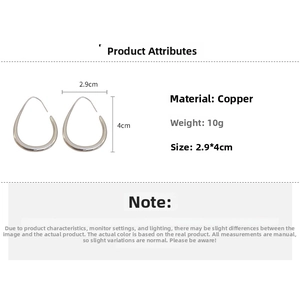 Polished teardrop earrings specifications showing dimensions 2.9x4cm and copper material