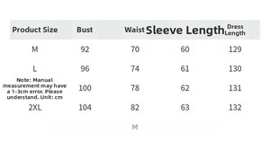 Size guide table for floral satin vintage dress with measurements in centimeters