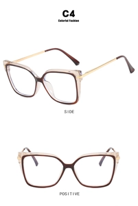 Detail view of retro square glasses frame C4 showing front and side metal temple designs