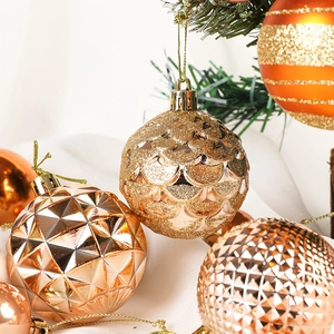 Luxury rose gold and champagne Christmas tree hanging ornaments set with textured finish
