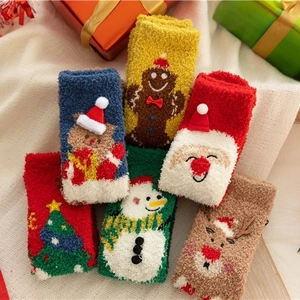Cozy 6-pair Christmas coral fleece warm socks with holiday patterns on soft fabric