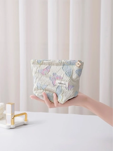 Tragbare Kosmetiktasche mit Schmetterlingsstickerei und elegantem goldenem Reißverschluss