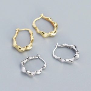 Irregular wavy S925 sterling silver earrings set in gold and silver finish