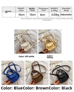 Guide des tailles détaillé pour mini sac bandoulière en PU avec dimensions et coloris