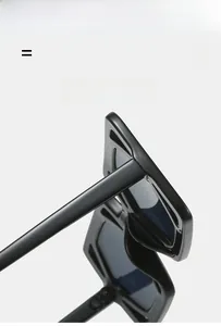 Detail of square black sunglasses showing the ultra-light and super elastic frame material
